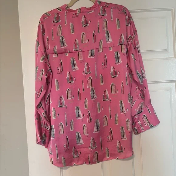 Zara silky pink city button down top size small - Picture 7 of 7